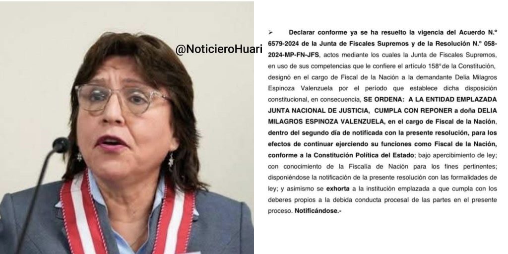 La fiscal Delia Espinoza debe ser repuesta en el cargo de fiscal de la Nación